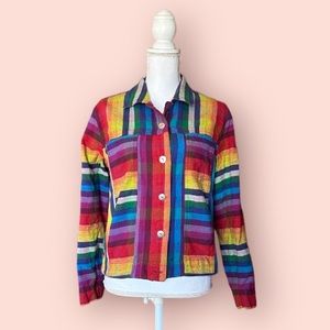 Chico’s design rainbow colored jacket. 100% cotton very comfortable.